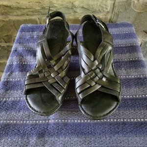 Born Black Leather Buckle Closure Heels